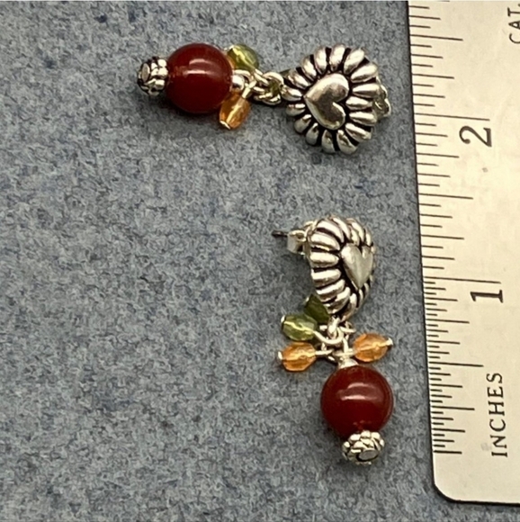 Billy D. Williams For Avon Dangle Pierced Earrings Silver Puffy Heart Carnelian - Picture 5 of 7
